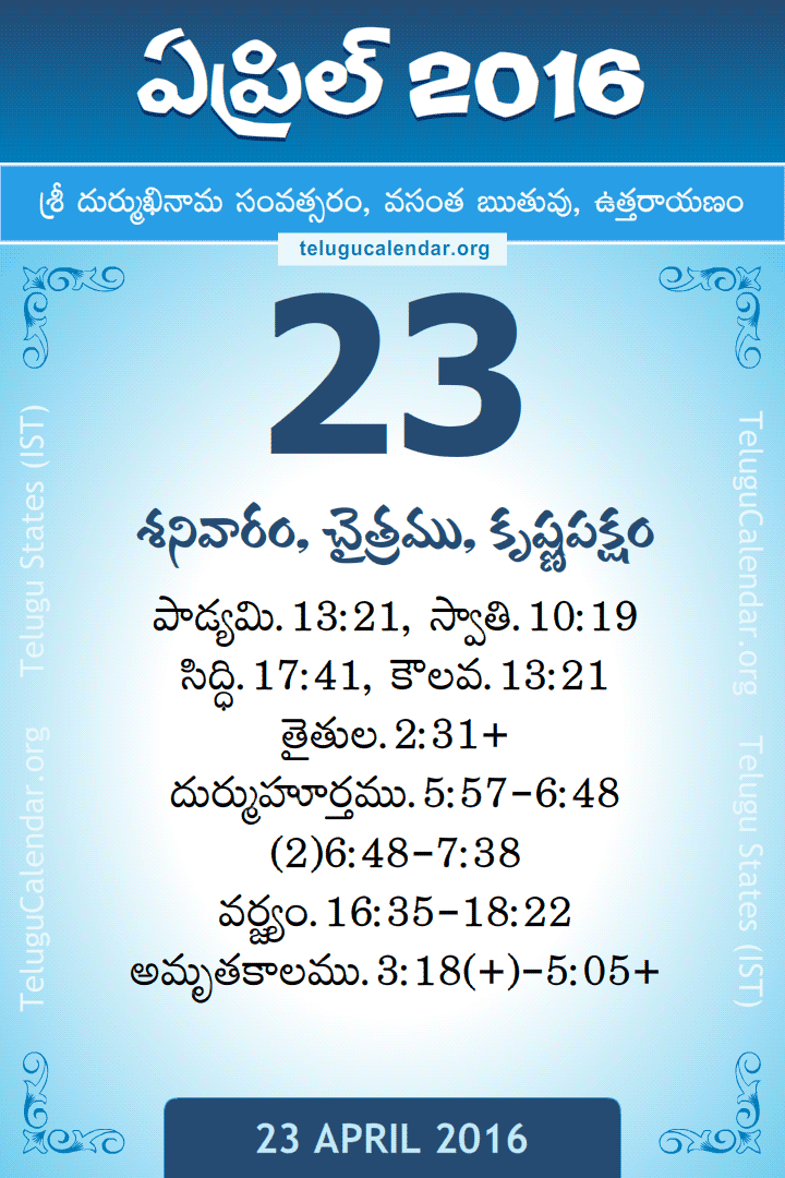 23 April 2016 Telugu Calendar