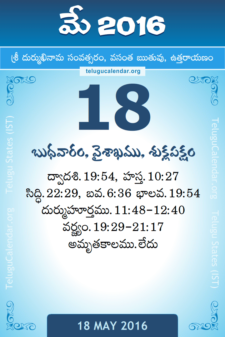 18 May 2016 Telugu Calendar