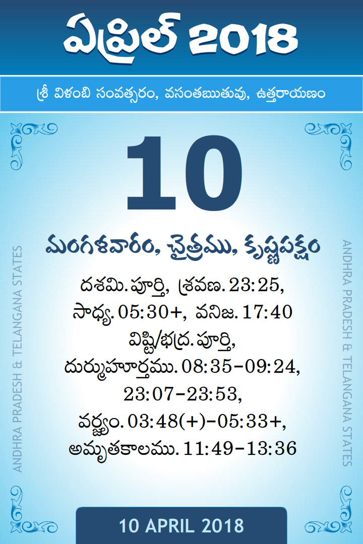 10 April 2018 Telugu Calendar