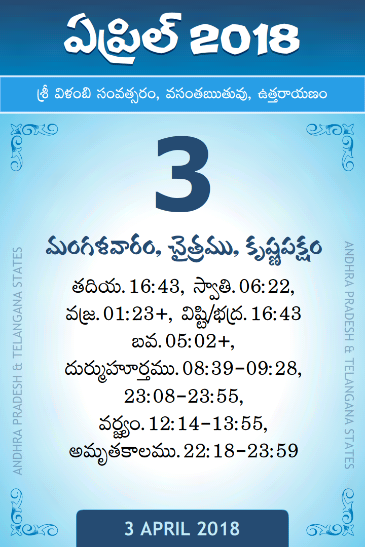 3 April 2018 Telugu Calendar