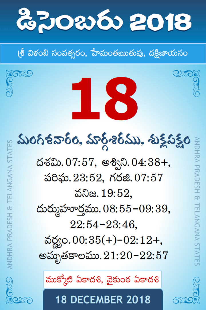 18 December 2018 Telugu Calendar