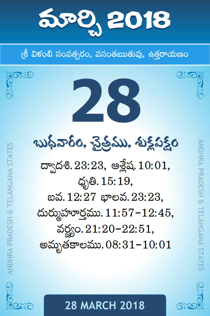 28 March 2018 Telugu Calendar
