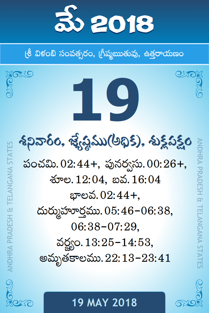 19 May 2018 Telugu Calendar