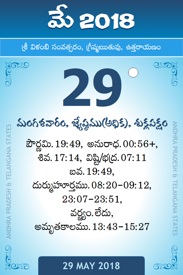 29 May 2018 Telugu Calendar