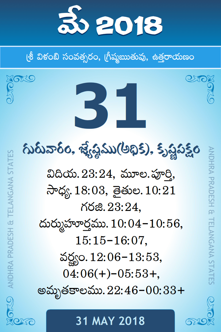 31 May 2018 Telugu Calendar
