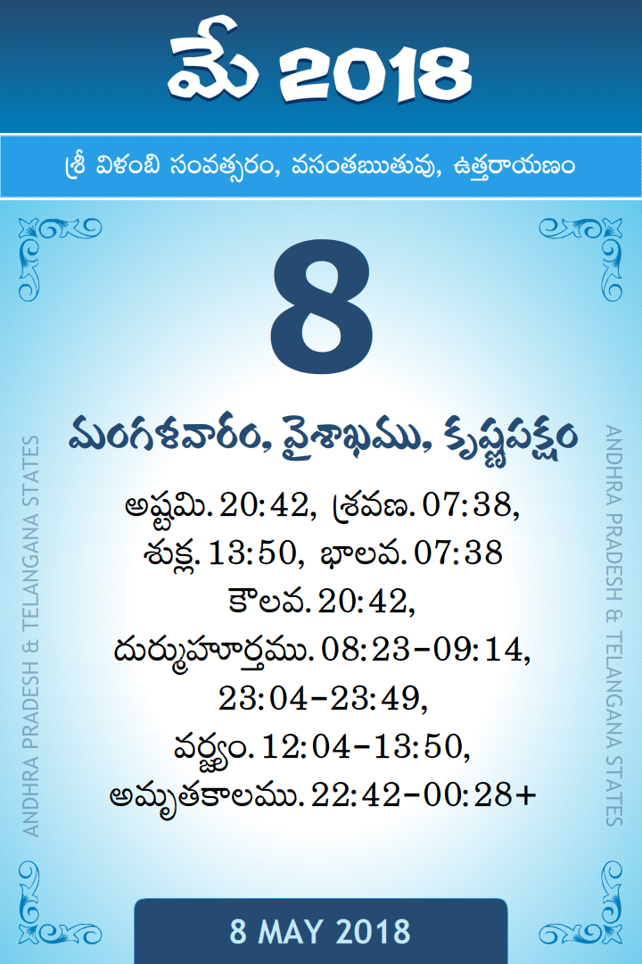 8 May 2018 Telugu Calendar