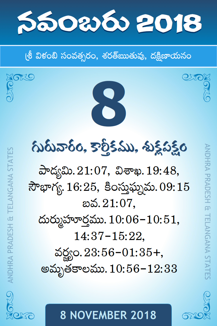 8 November 2018 Telugu Calendar