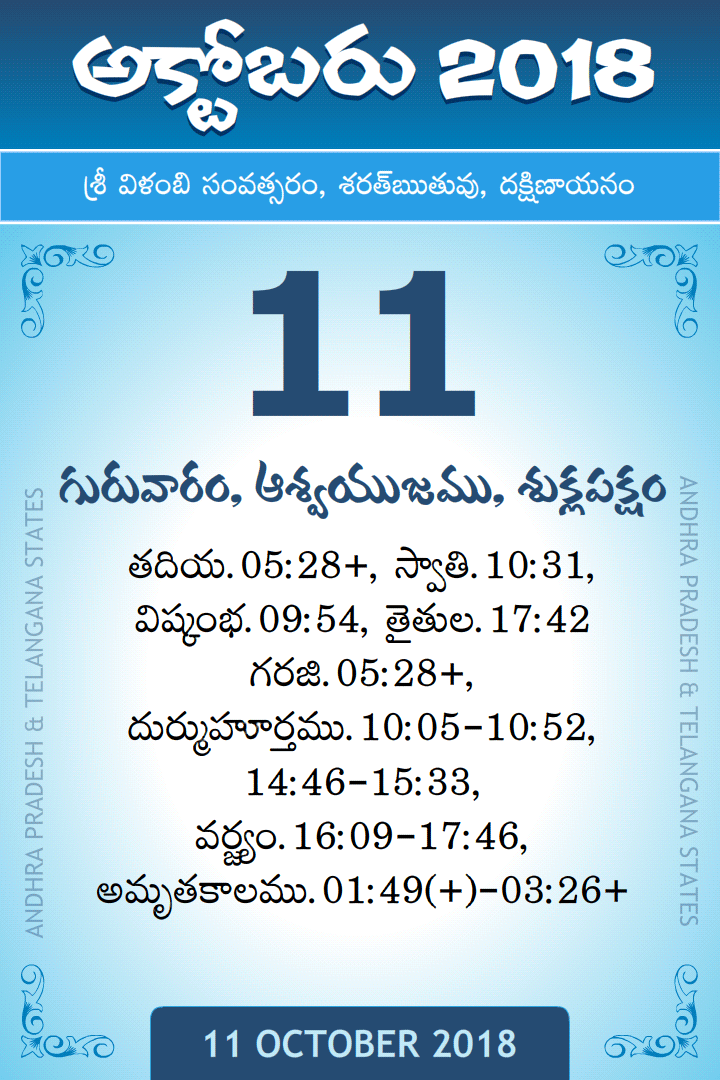 11 October 2018 Telugu Calendar