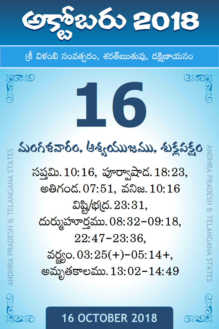 16 October 2018 Telugu Calendar