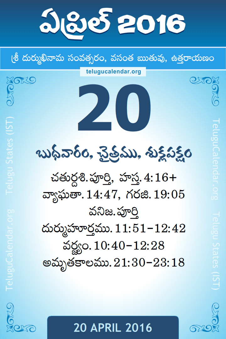 20 April 2016 Telugu Calendar