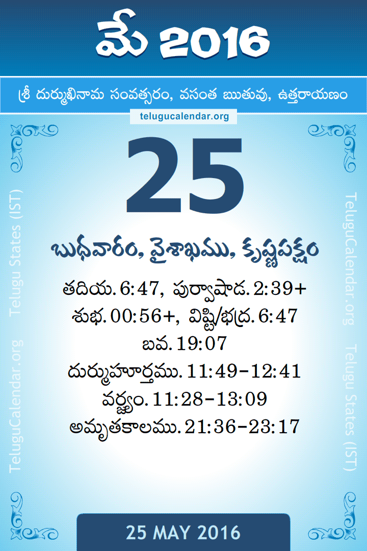 25 May 2016 Telugu Calendar