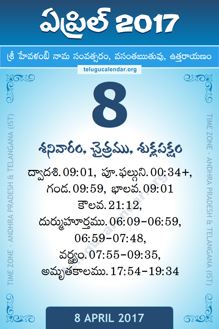 8 April 2017 Telugu Calendar
