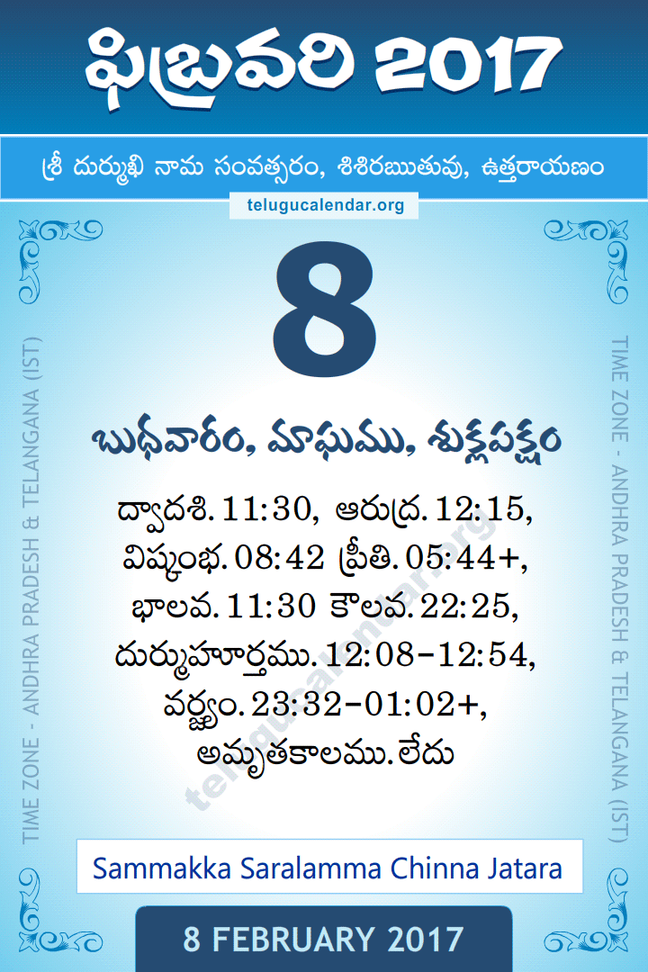 8 February 2017 Telugu Calendar
