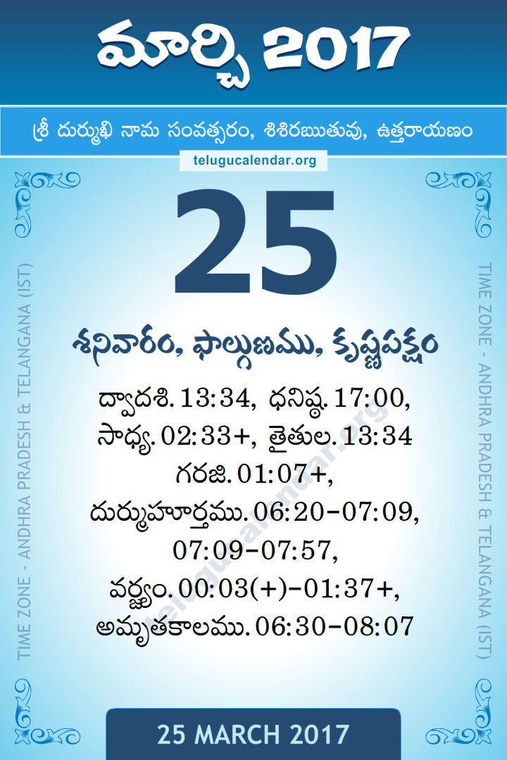 25 March 2017 Telugu Calendar