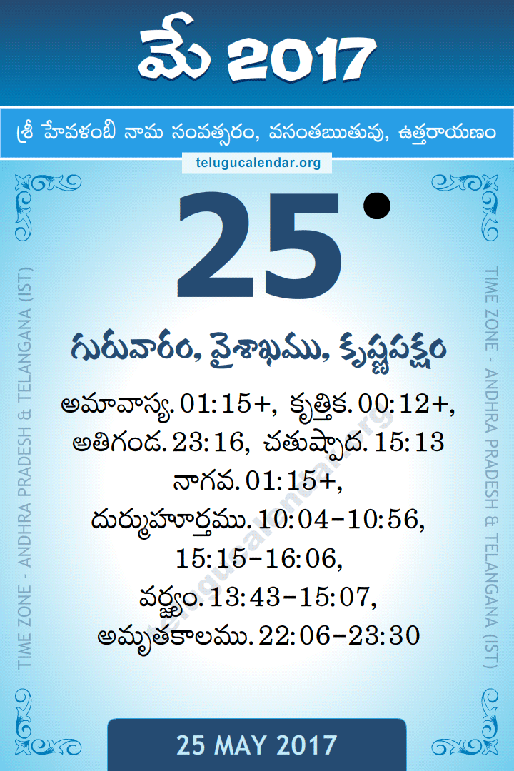 25 May 2017 Telugu Calendar