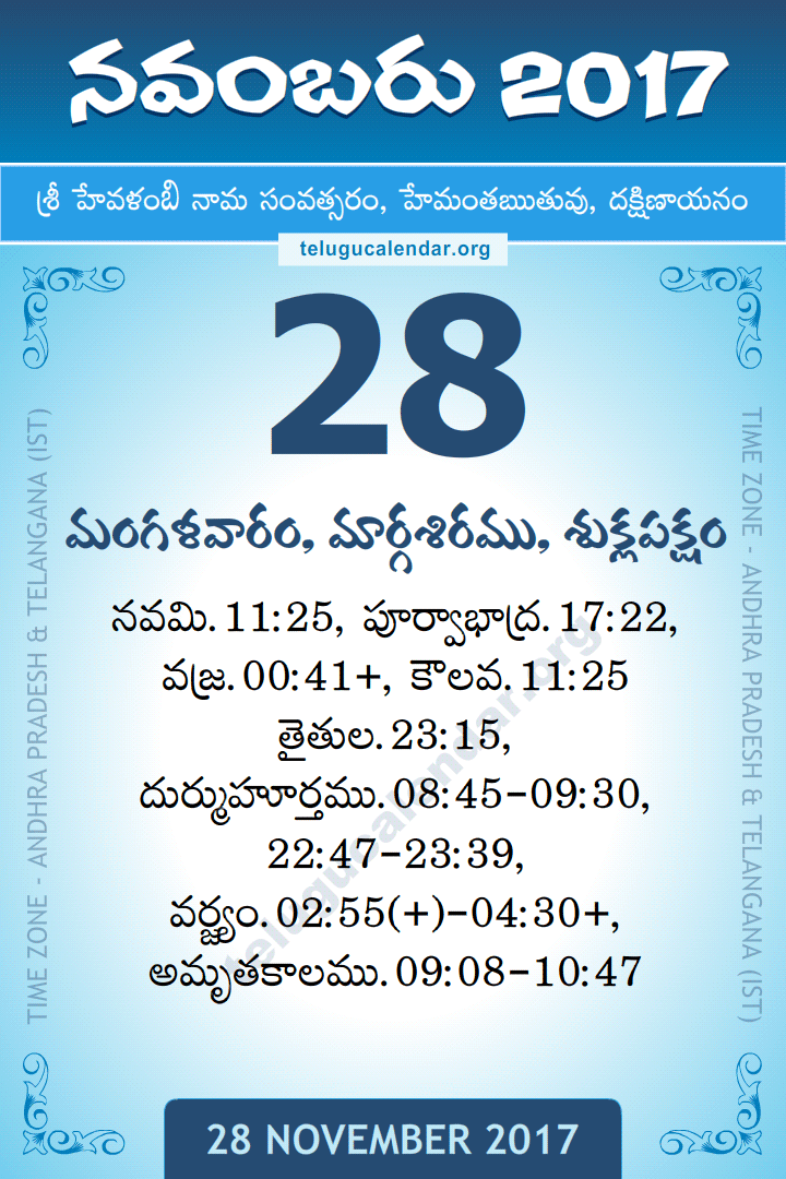 28 November 2017 Telugu Calendar