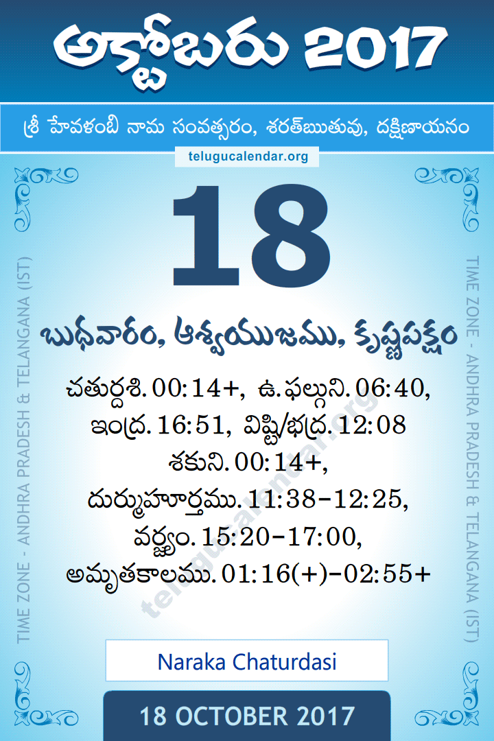 18 October 2017 Telugu Calendar