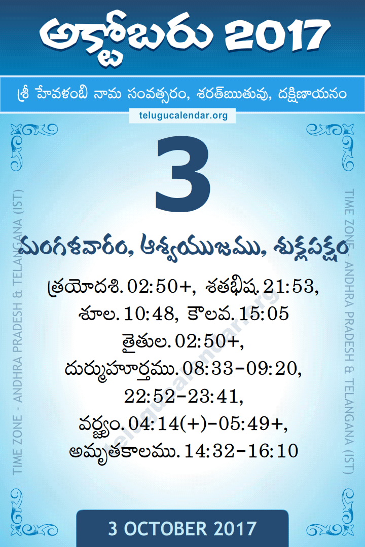 3 October 2017 Telugu Calendar