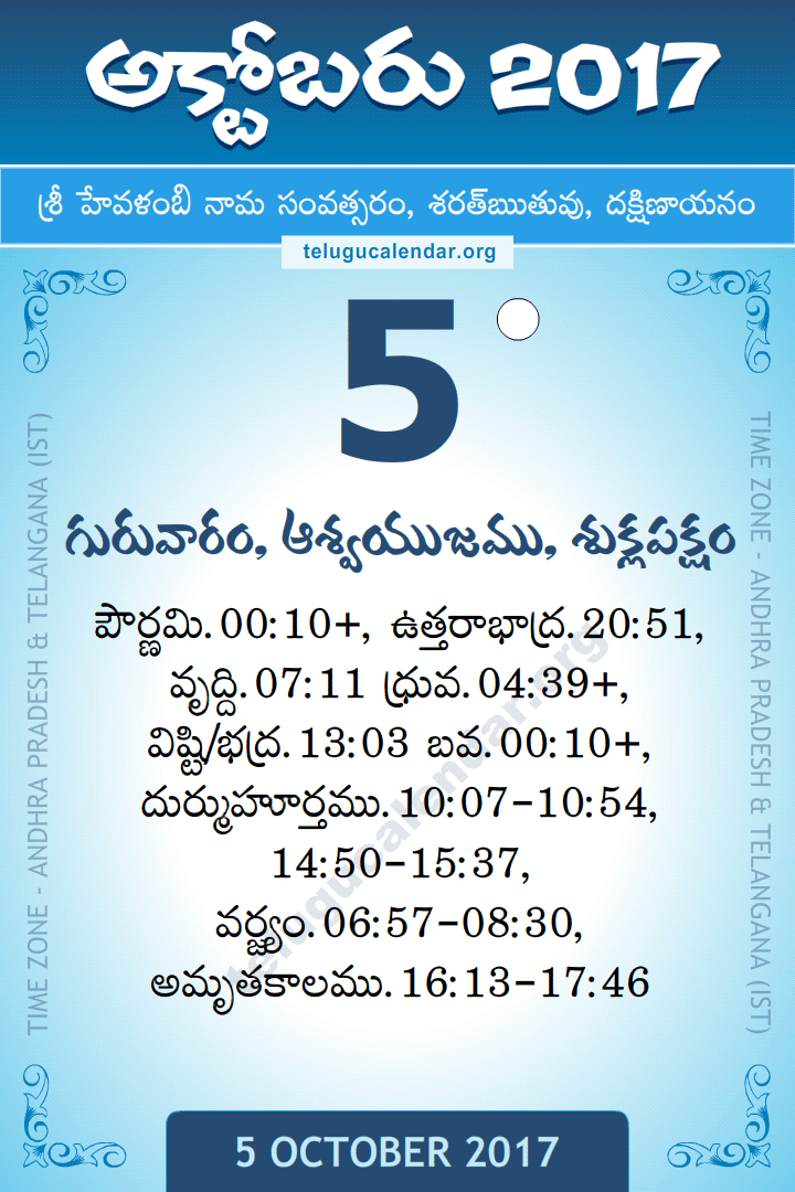 5 October 2017 Telugu Calendar