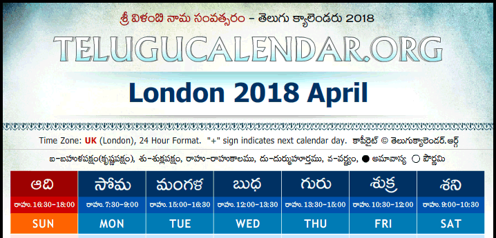 Telugu Calendar 2018 April