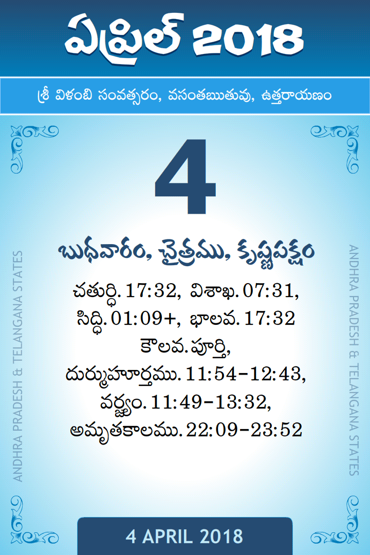 4 April 2018 Telugu Calendar