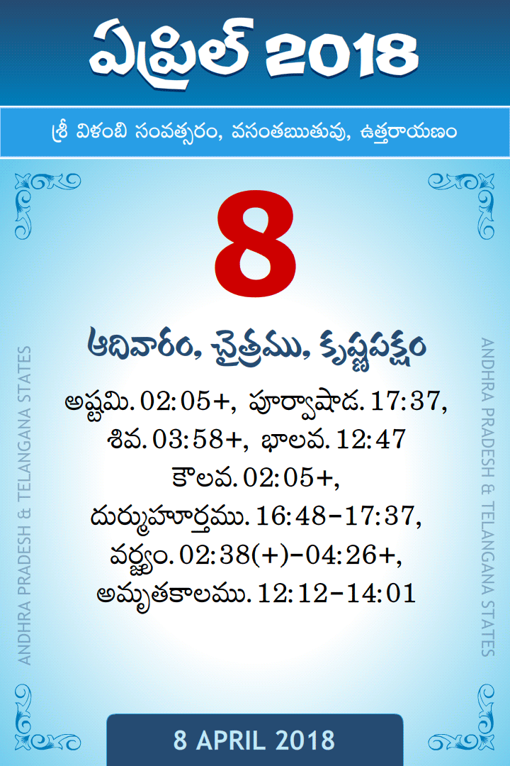 8 April 2018 Telugu Calendar