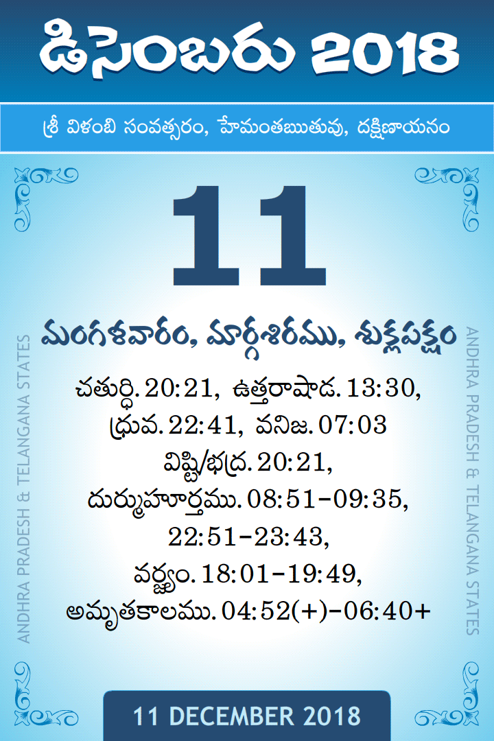 11 December 2018 Telugu Calendar