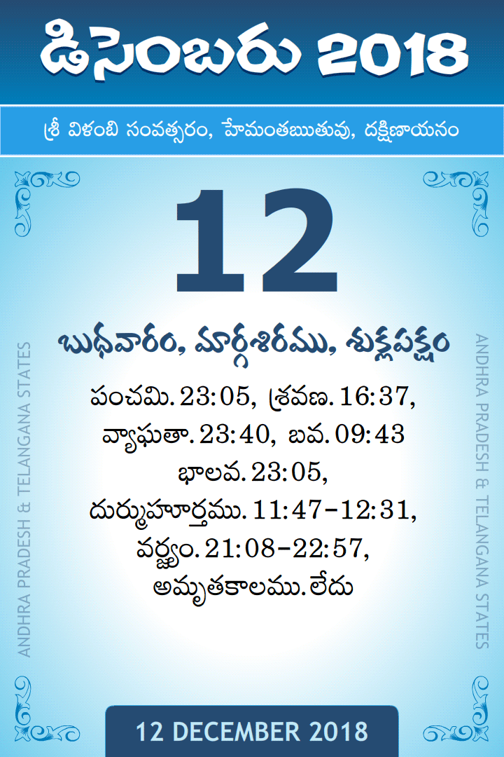 12 December 2018 Telugu Calendar