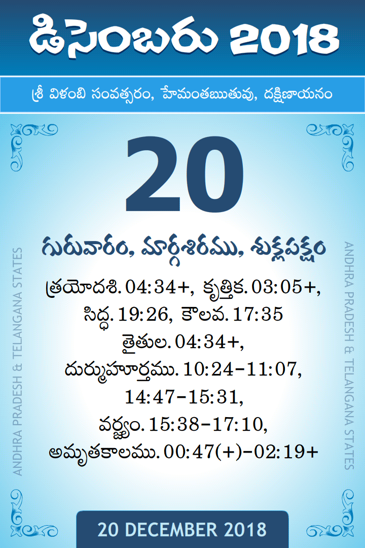 20 December 2018 Telugu Calendar