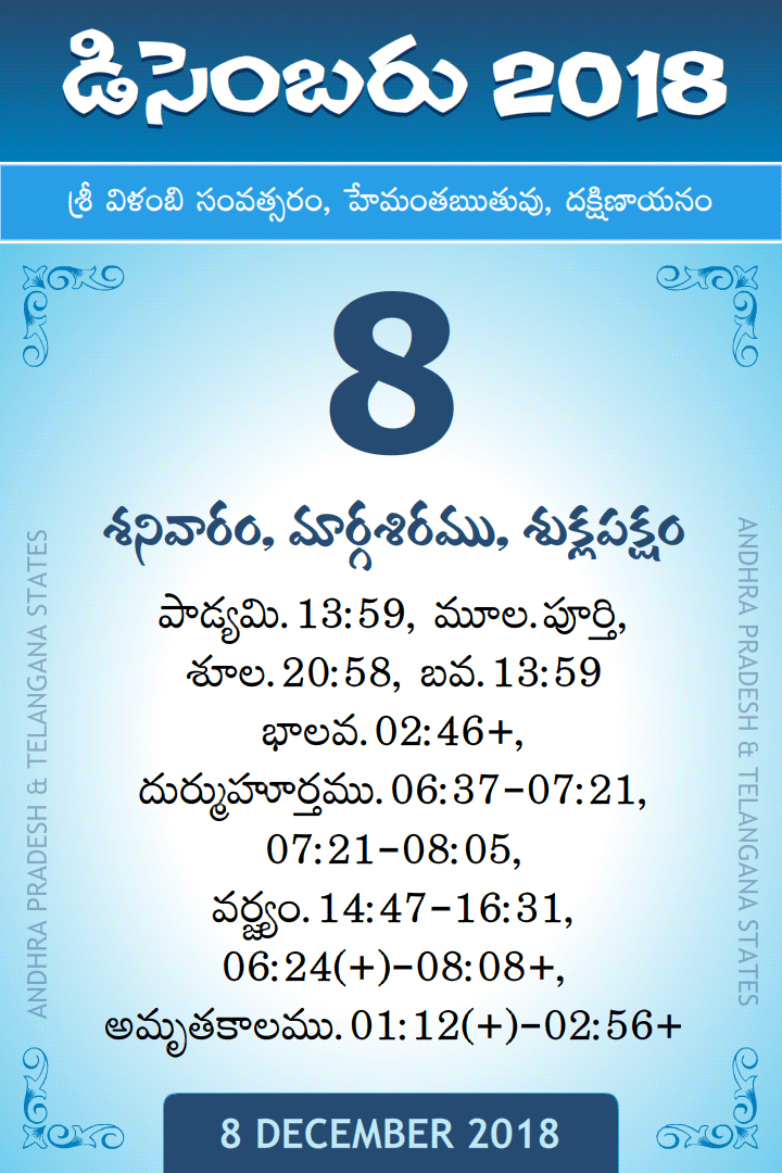 8 December 2018 Telugu Calendar