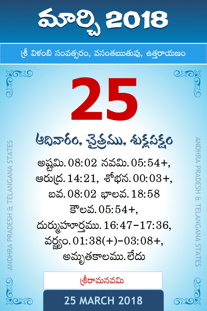 25 March 2018 Telugu Calendar