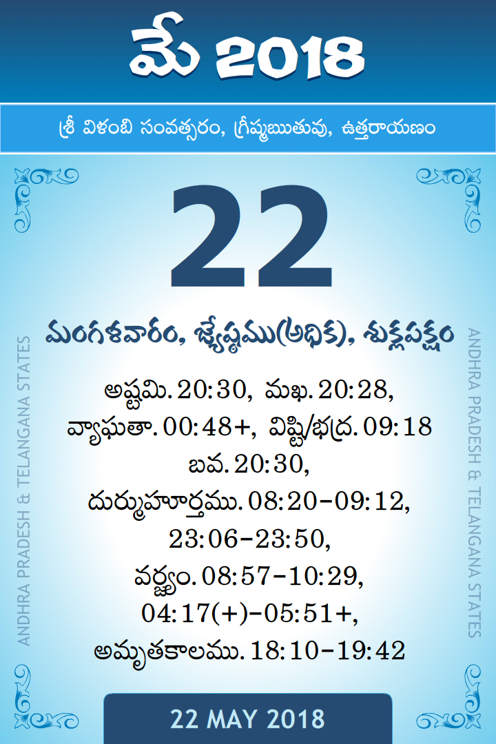 22 May 2018 Telugu Calendar