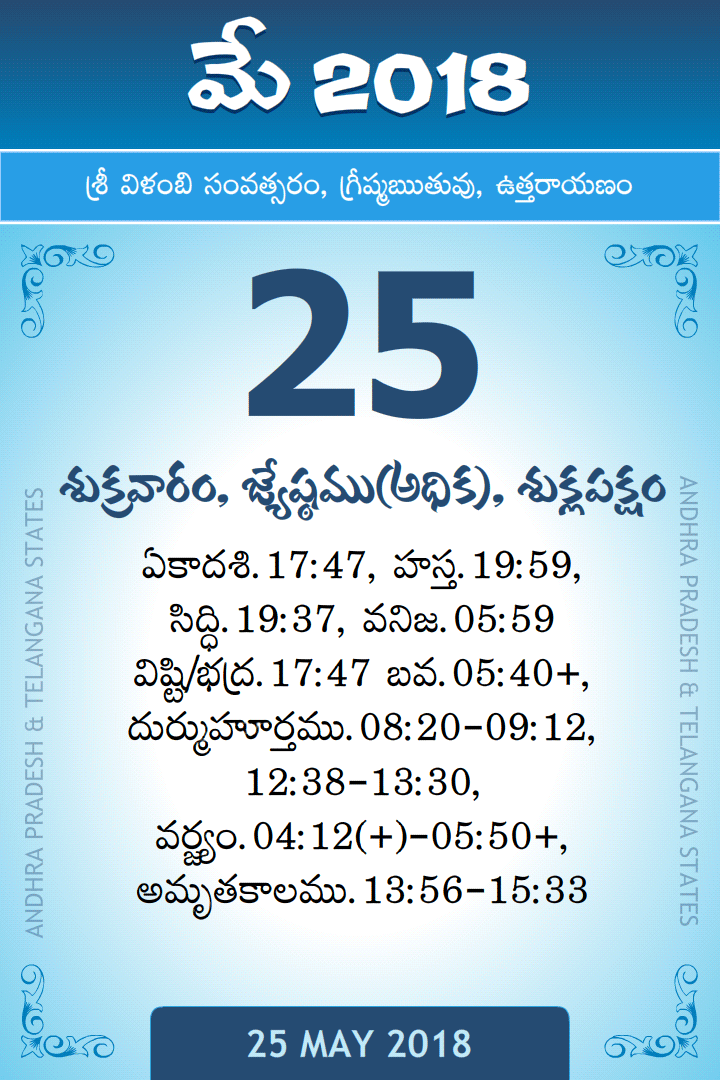 25 May 2018 Telugu Calendar