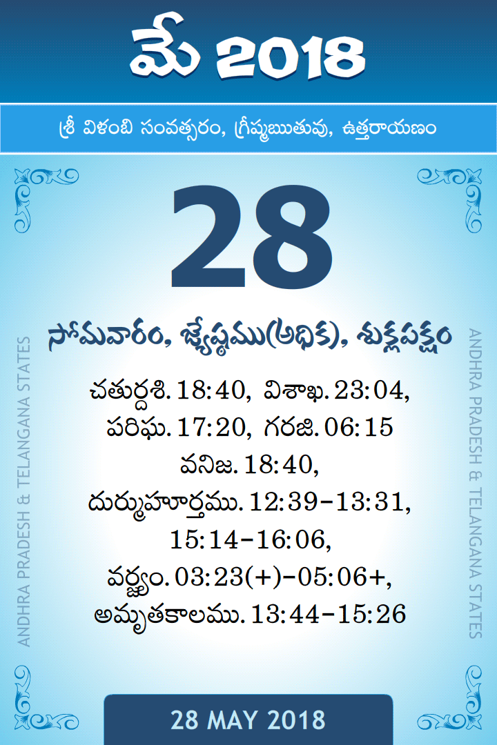 28 May 2018 Telugu Calendar