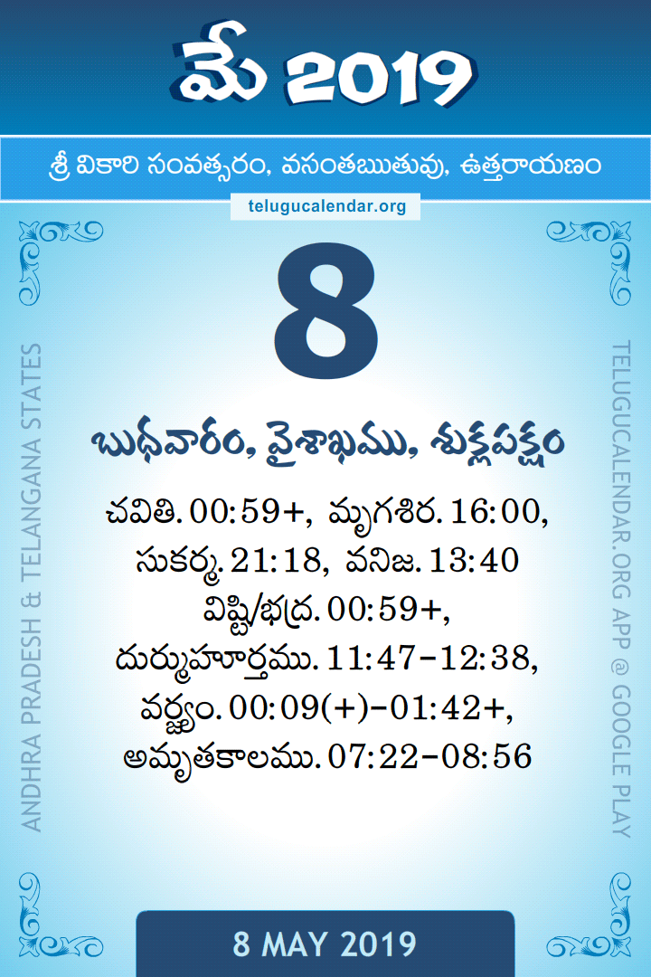 8 May 2019 Telugu Calendar