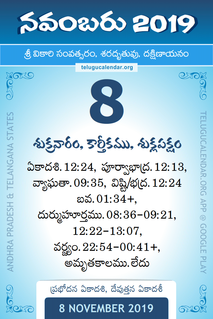 8 November 2019 Telugu Calendar