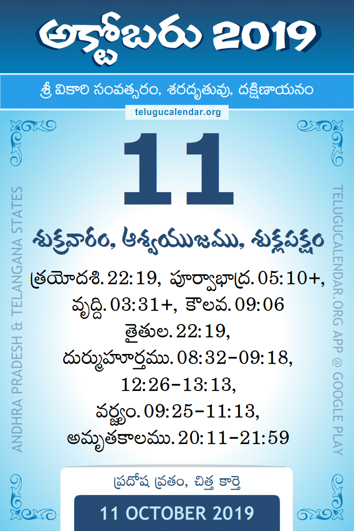 11 October 2019 Telugu Calendar