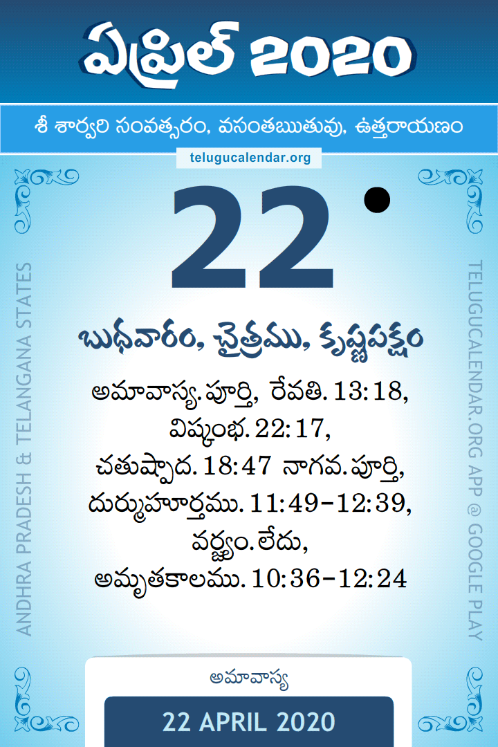 22 April 2020 Telugu Calendar