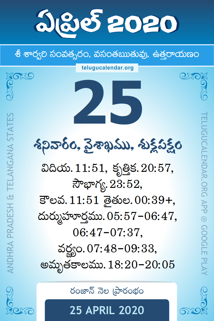 25 April 2020 Telugu Calendar