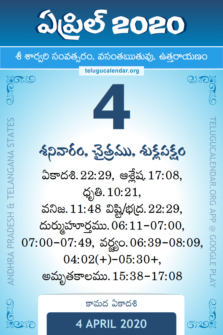 4 April 2020 Telugu Calendar