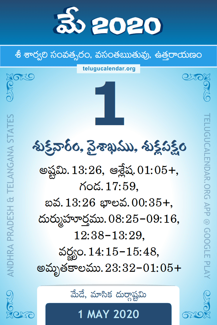 1 May 2020 Telugu Calendar