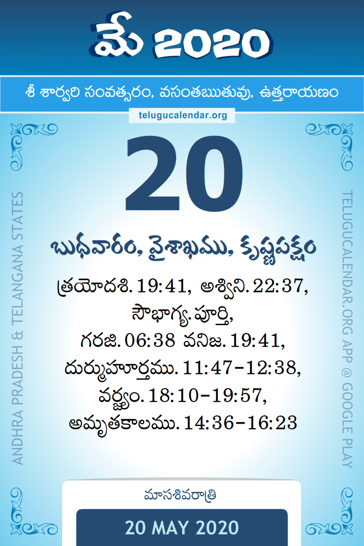 20 May 2020 Telugu Calendar