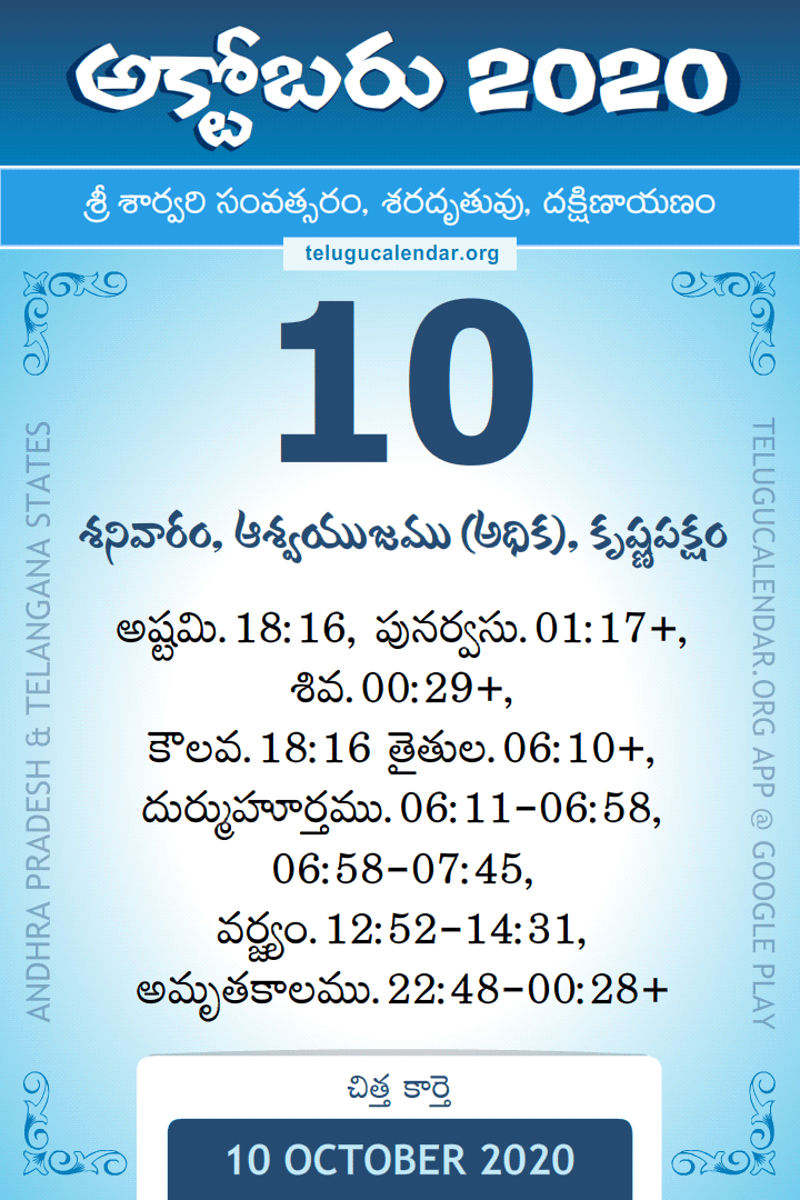 10 October 2020 Telugu Calendar