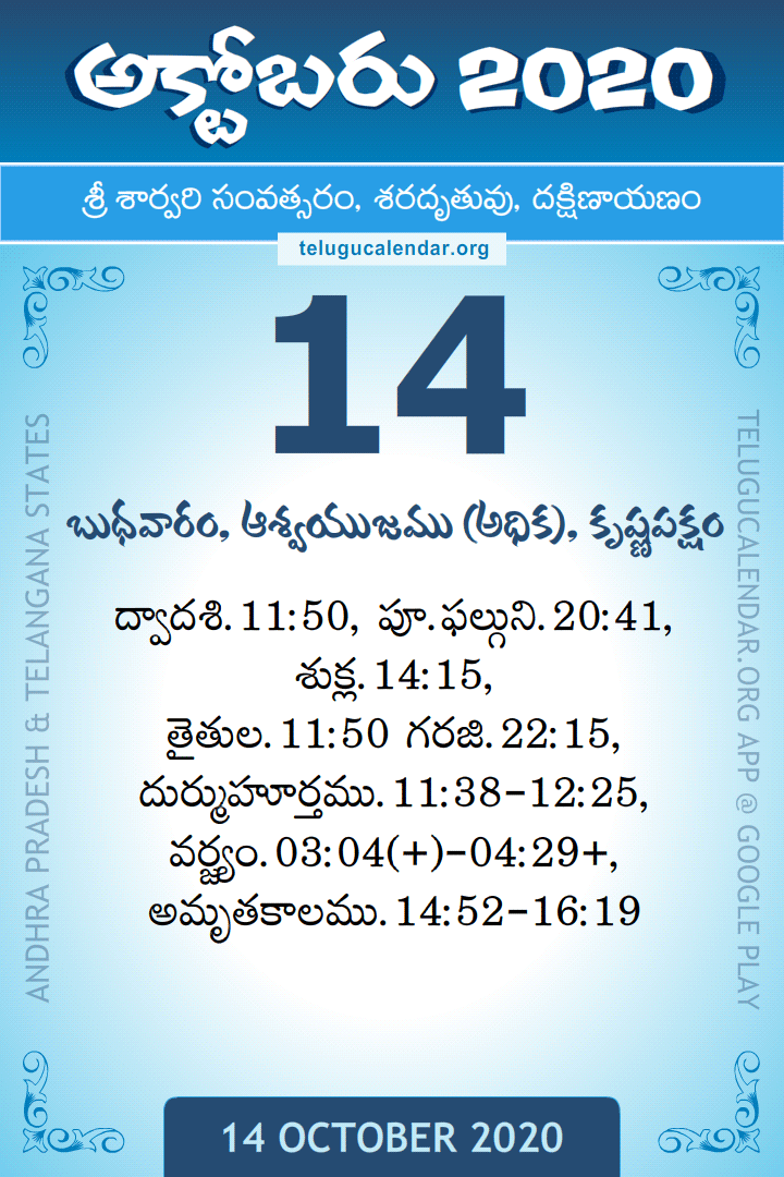 14 October 2020 Telugu Calendar