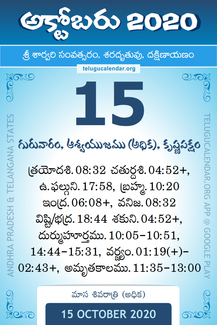 15 October 2020 Telugu Calendar