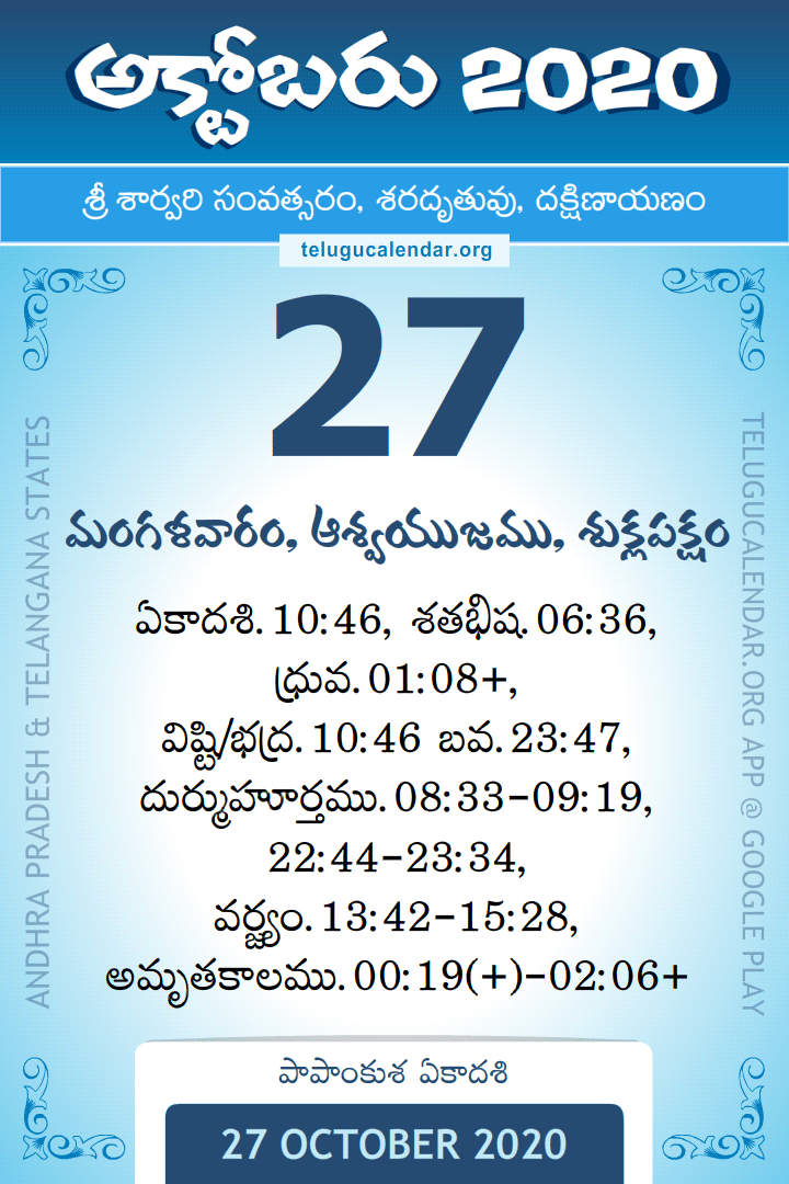 27 October 2020 Telugu Calendar