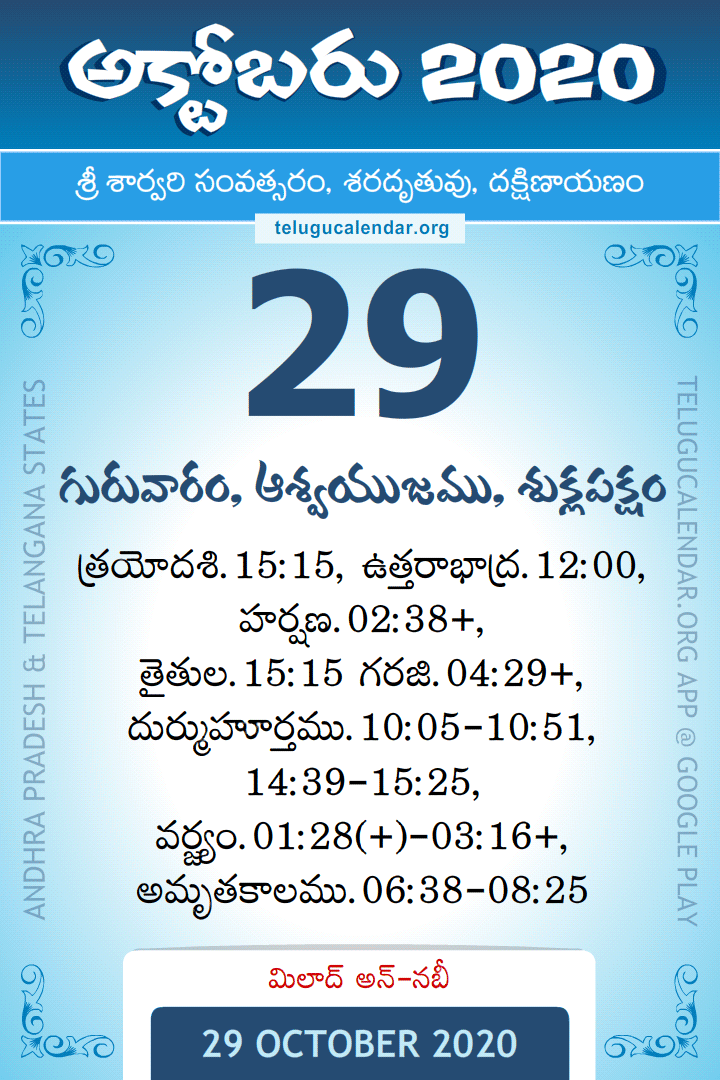29 October 2020 Telugu Calendar