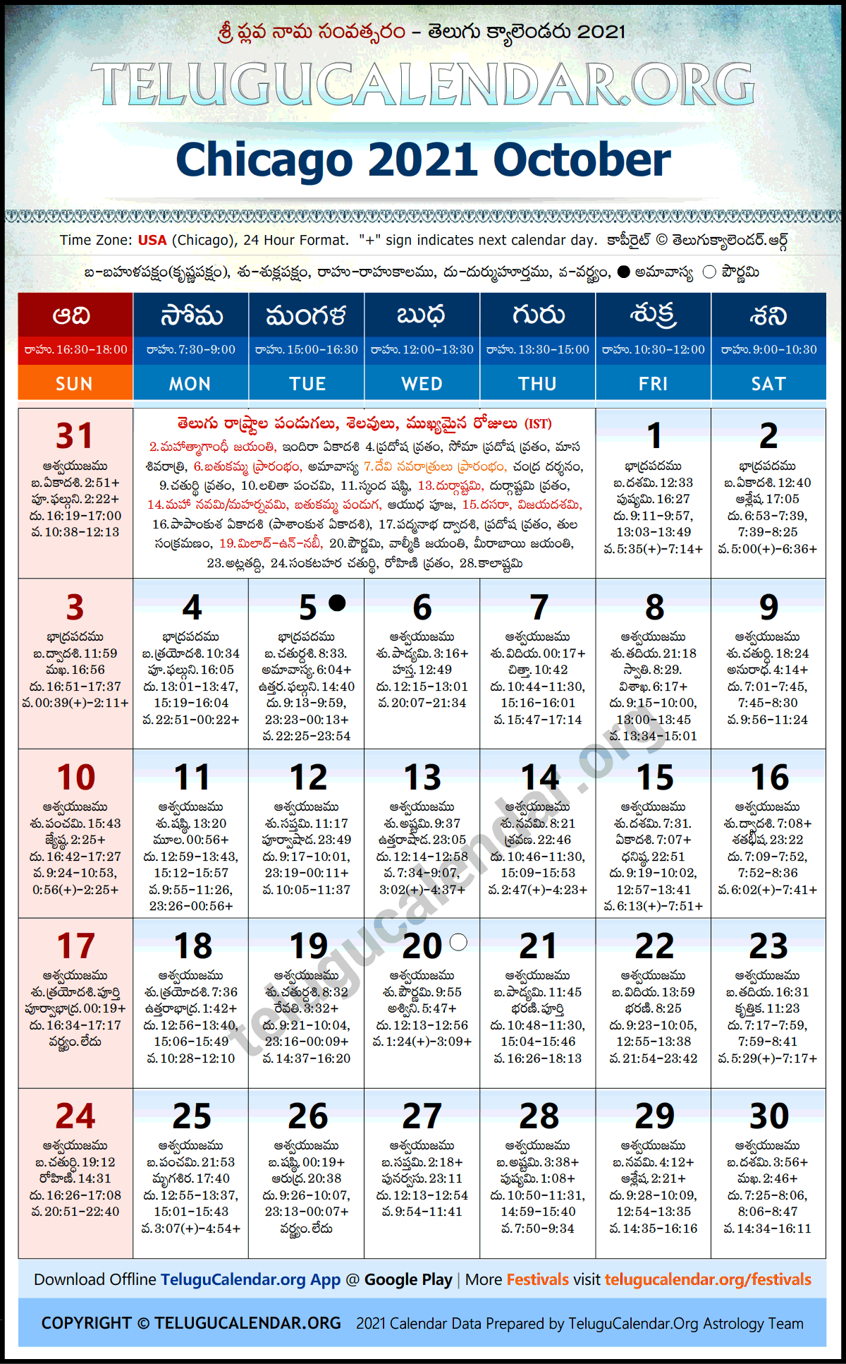 Chicago Telugu Calendar October 2022 Chicago Telugu Calendar 2021 October Festivals & Holidays (Ist)