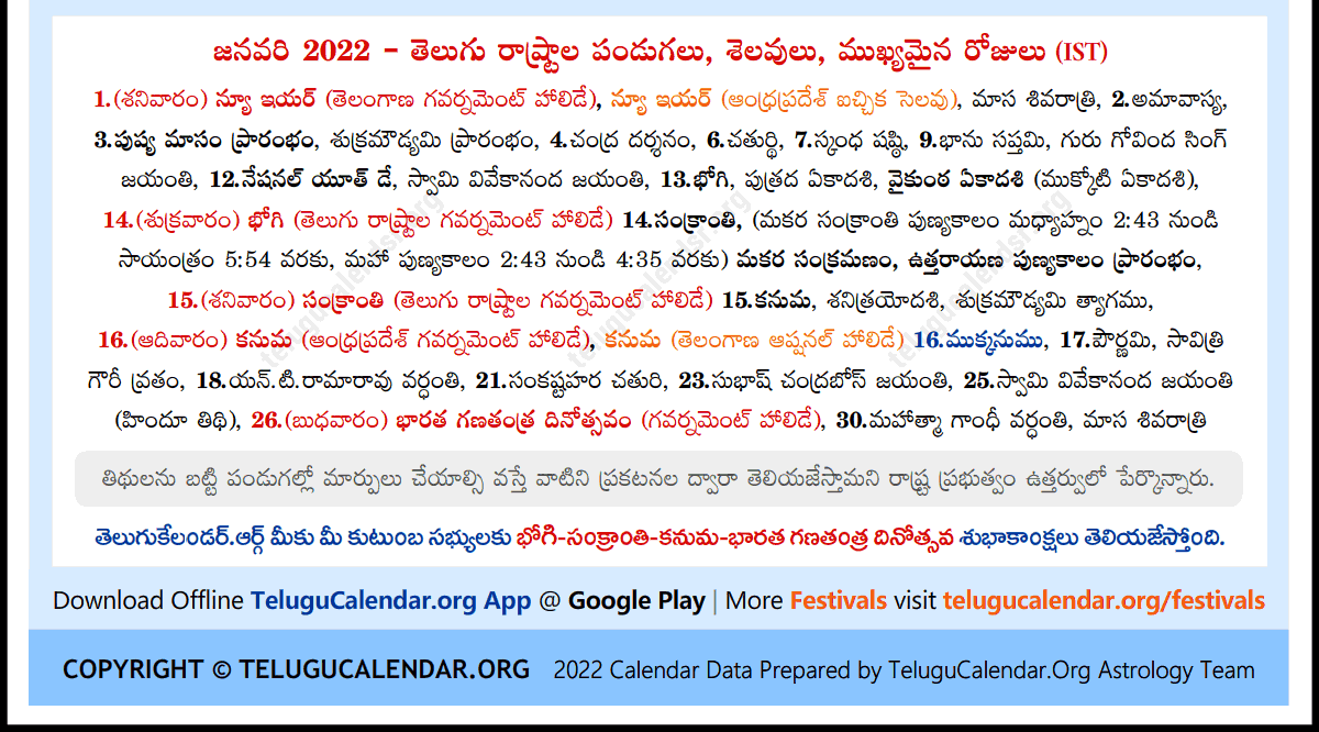 Nj Telugu Calendar 2022 New Jersey 2022 January Telugu Calendar Festivals Amavasya Pournima Tithi
