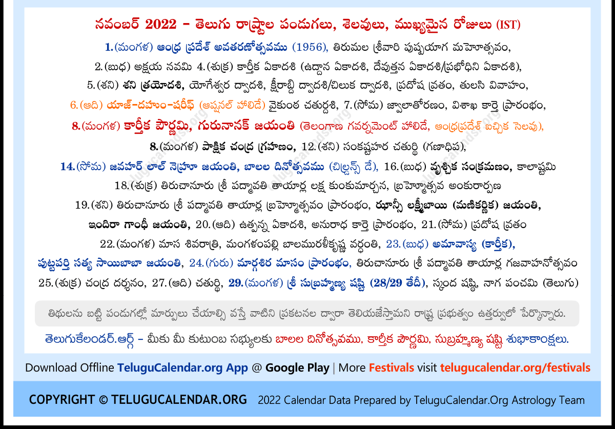 Karthika Masam 2022 Telugu Calendar Telangana 2022 November Telugu Calendar Festivals Amavasya Pournima Tithi